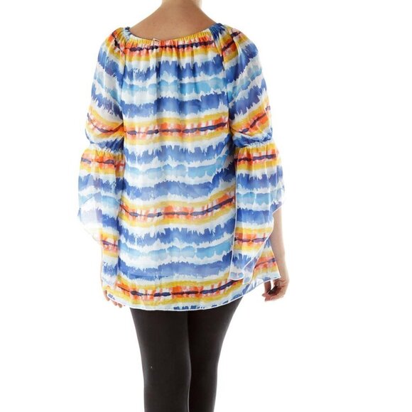 New Direction Blue White Off Shoulder Blouse - Picture 2 of 3